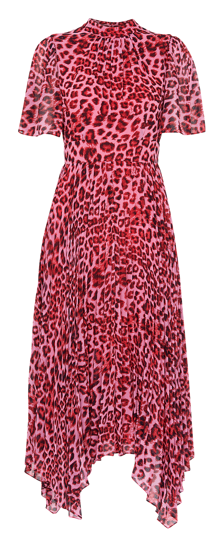 Leopard Print High-neck Midi Dress Pink ...